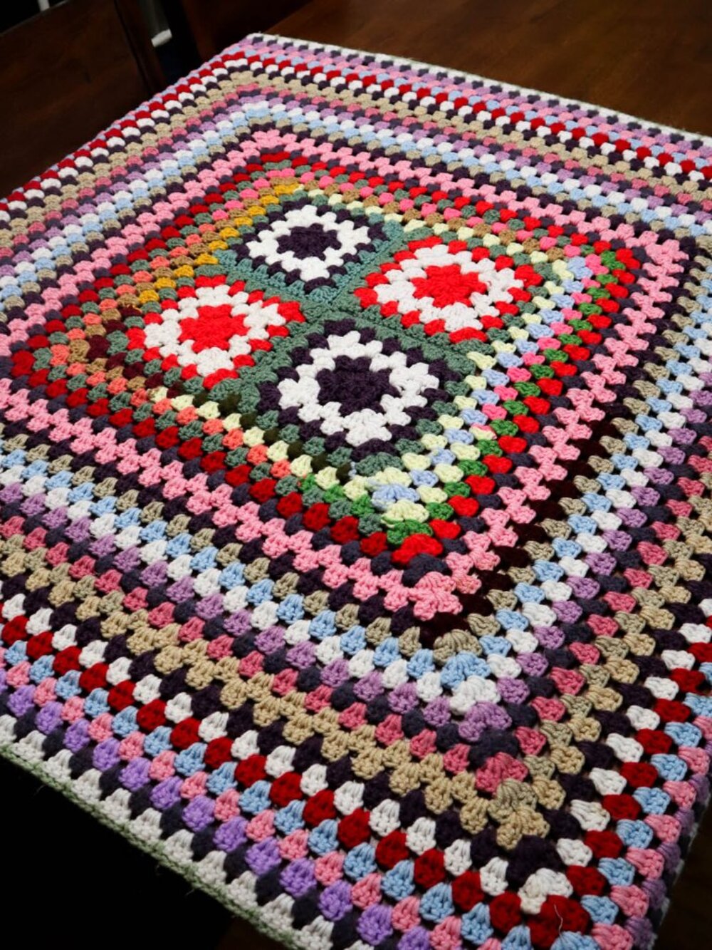 Handmade Crochet Afghan Lap Throw Blanket 46"x40" Colorful Granny Squares Boho